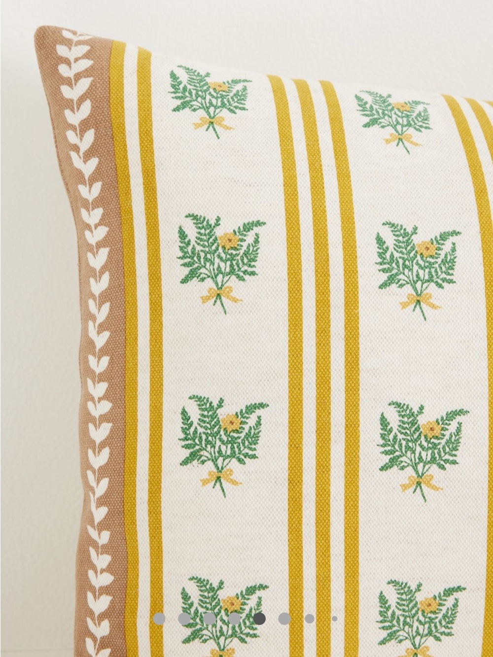 Two Anthropologie Yellow Stripe and Green Floral Accent Pillows. - Picture 3 of 4